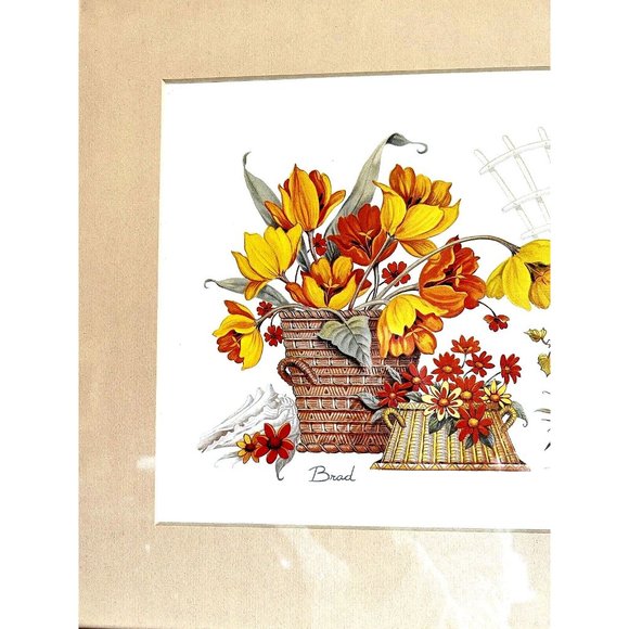 VTG 1960s Artist Signed Painting Print Still Life Flower Mushroom Metal Framed - Picture 4 of 8